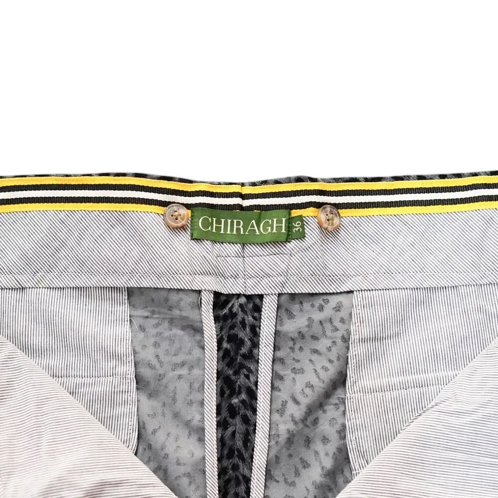 Mens Gurkha Pants 36 Gray Leopard Print High Waist Flat Front Slim Fit Trousers